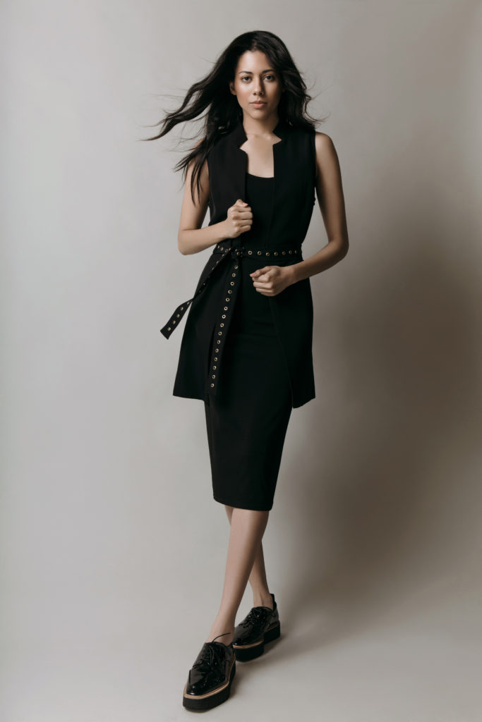 Kat Lowery Black Vest over Black Dress Test Shoot 03